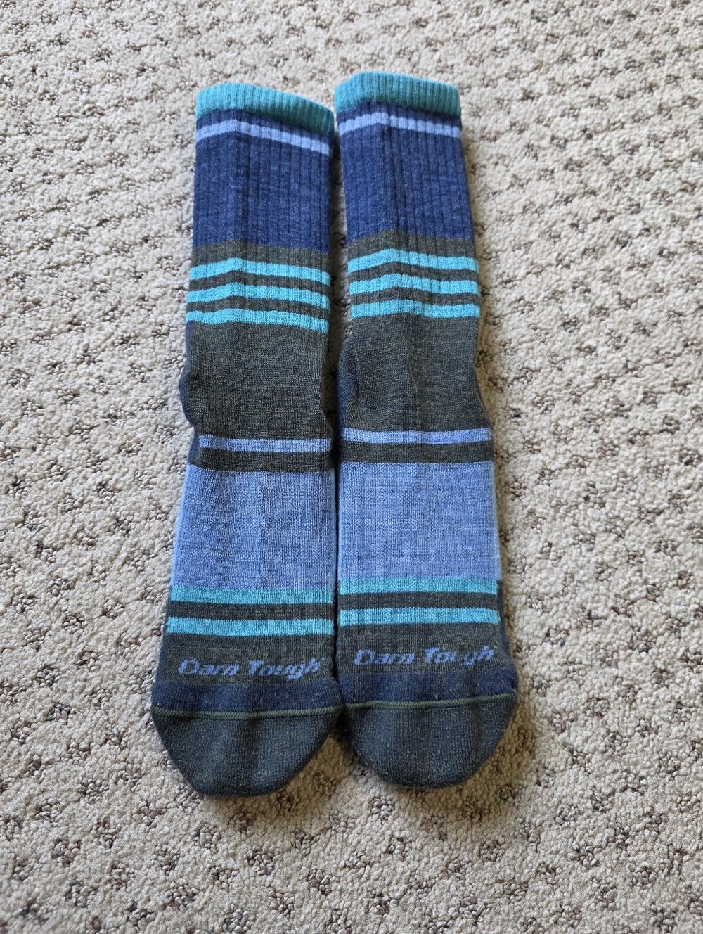 Men's Dark Blue & Teal Striped Casual Crew Socks - Darn Tough